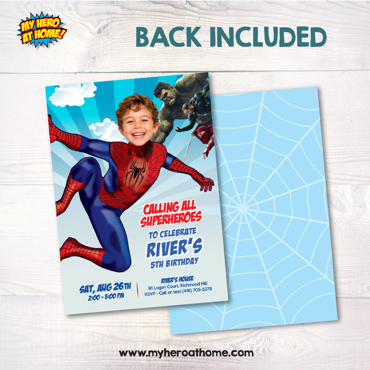 Custom Brand New Day Spiderman Birthday Invitation Featuring Child as the Star. 2493IN2