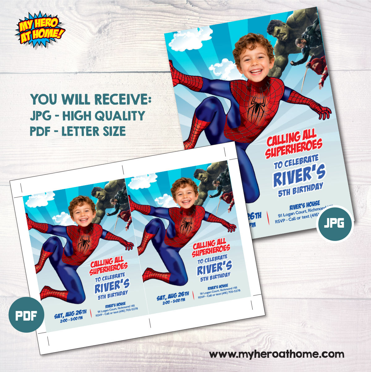 Custom Brand New Day Spiderman Birthday Invitation Featuring Child as the Star. 2493IN2