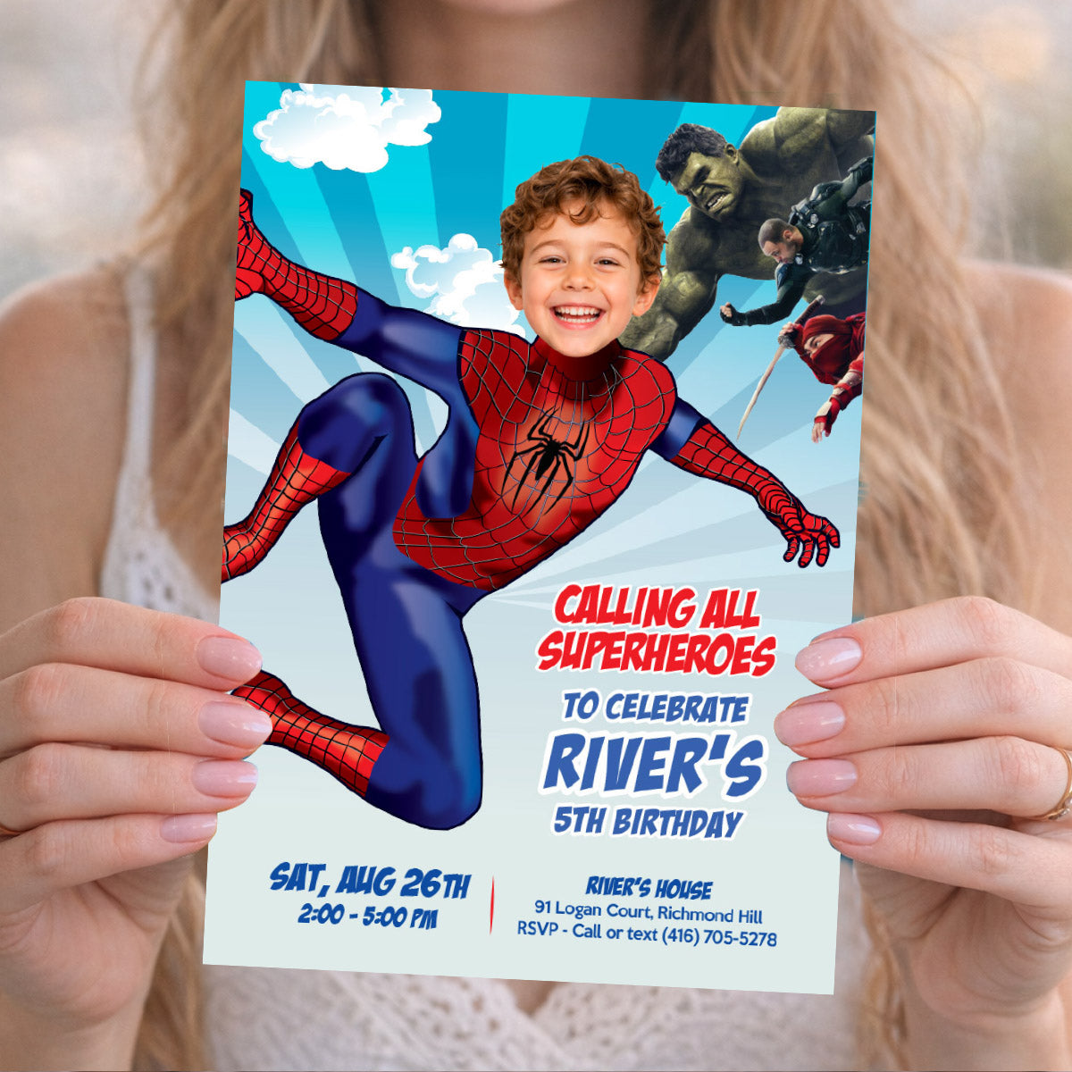 Custom Brand New Day Spiderman Birthday Invitation Featuring Child as the Star. 2493IN2