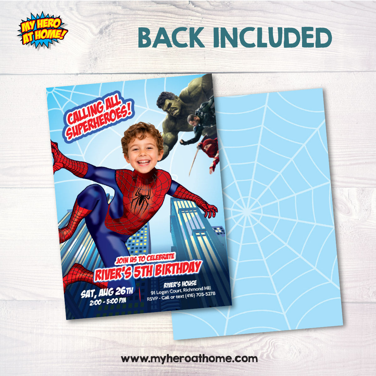 Personalized Spiderman Brand New Day Birthday Invite with Kid as the Star. 2493IN