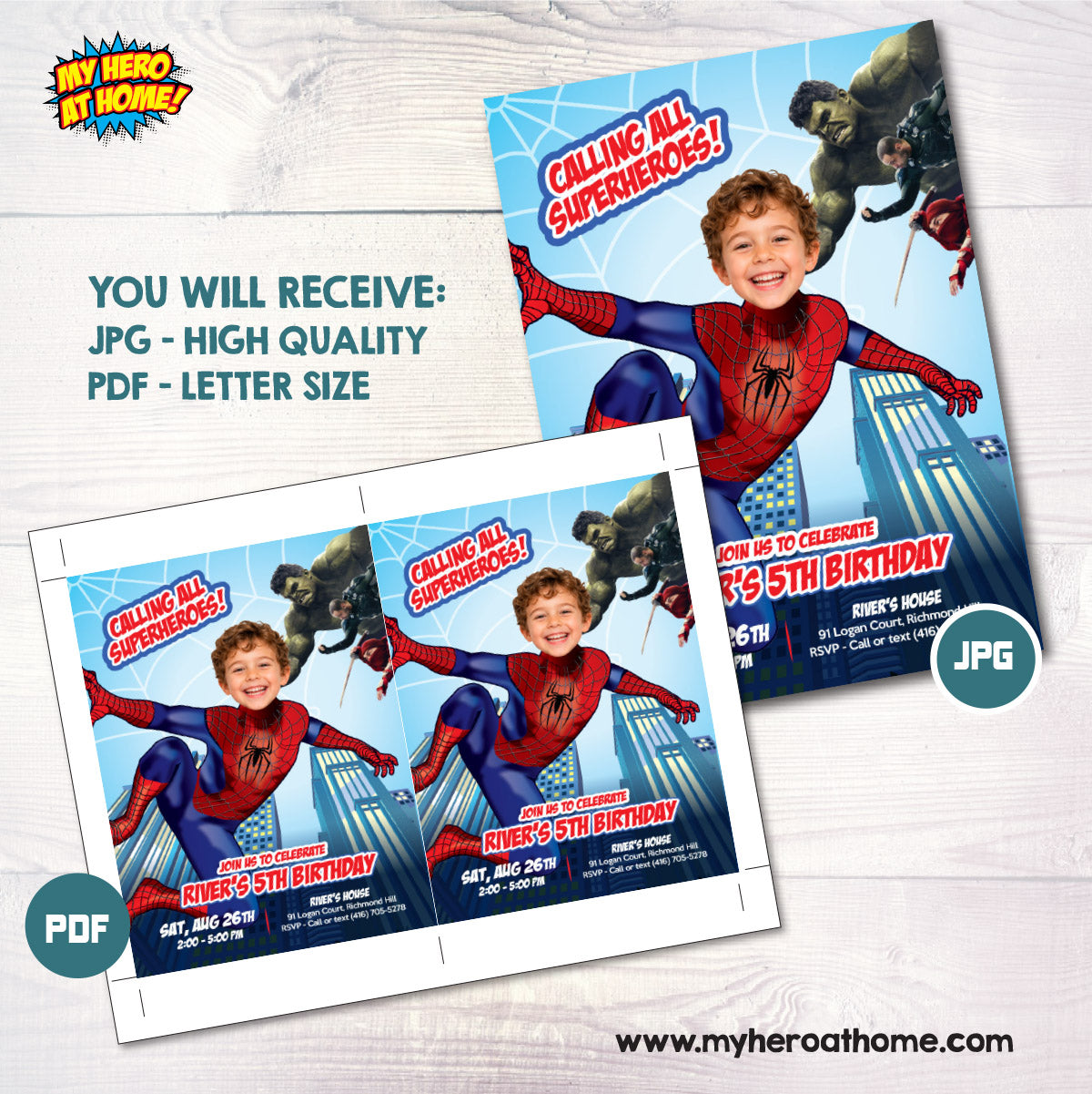 Personalized Spiderman Brand New Day Birthday Invite with Kid as the Star. 2493IN