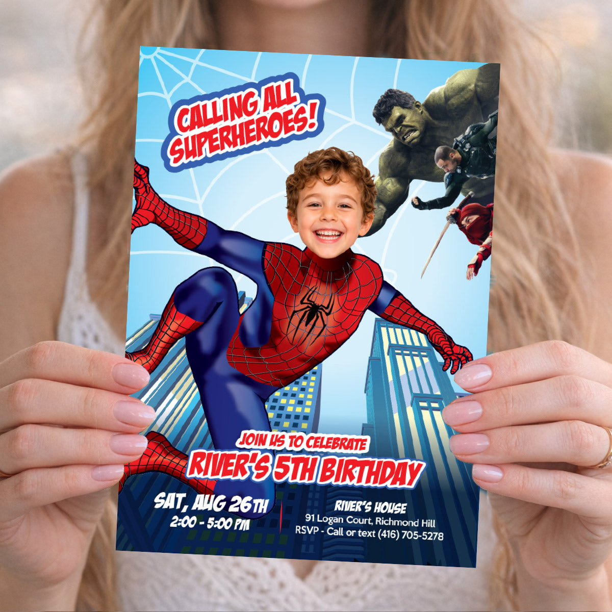 Personalized Spiderman Brand New Day Birthday Invite with Kid as the Star. 2493IN