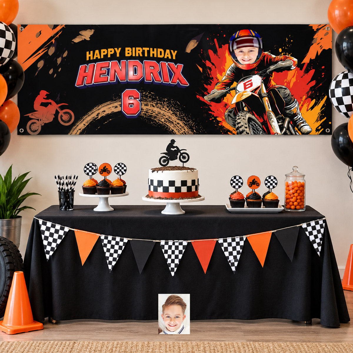 Personalized Dirt Bike Birthday Banner With Kid as the Star, Motocross Party Banner. 2494BBH3