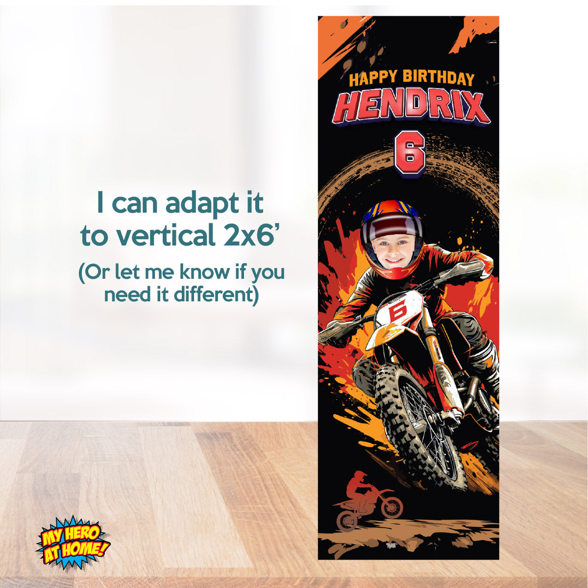Personalized Dirt Bike Birthday Banner With Kid as the Star, Motocross Party Banner. 2494BBH3