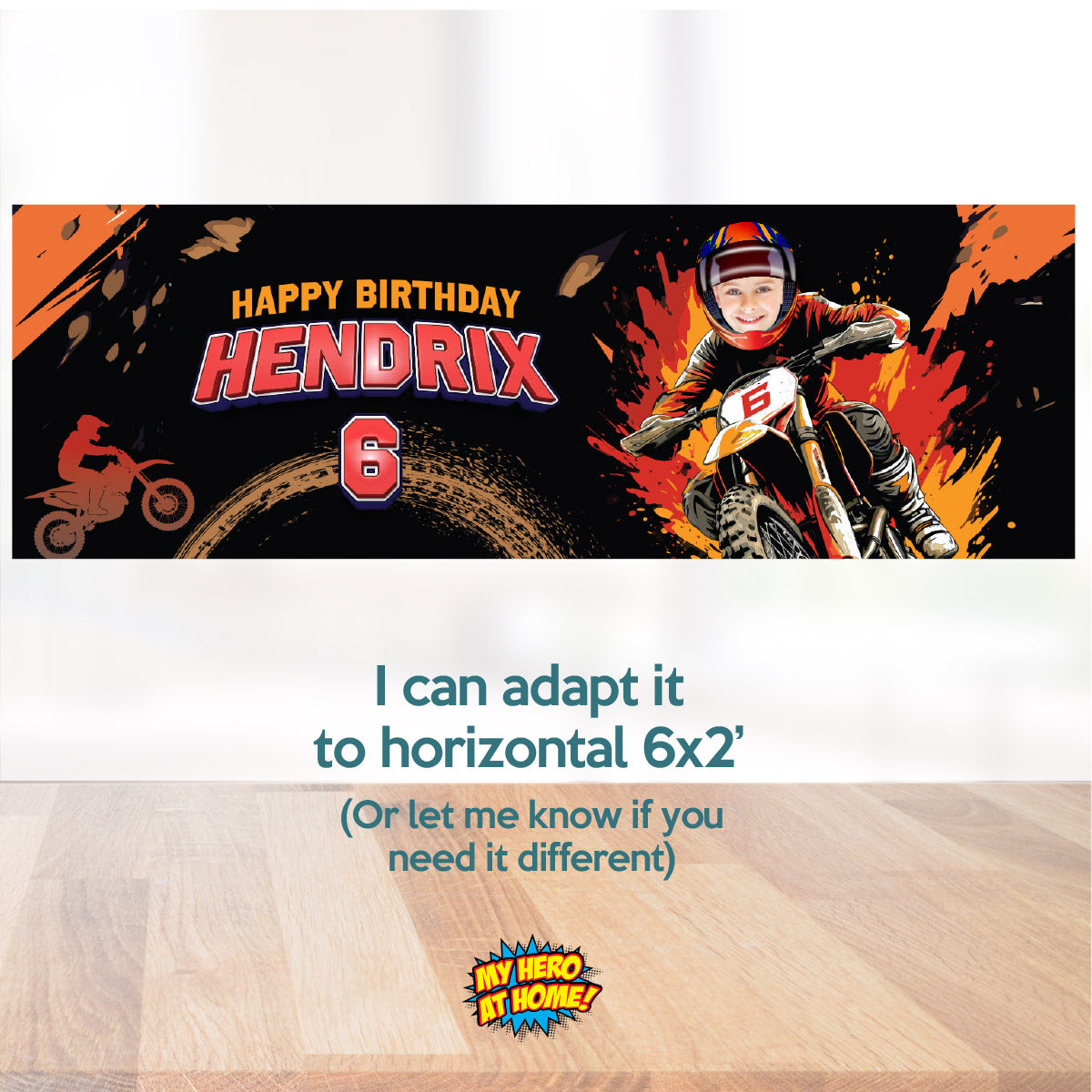 Personalized Dirt Bike Party Vertical Banner With Birthday Child as the Star. 2494BBV3