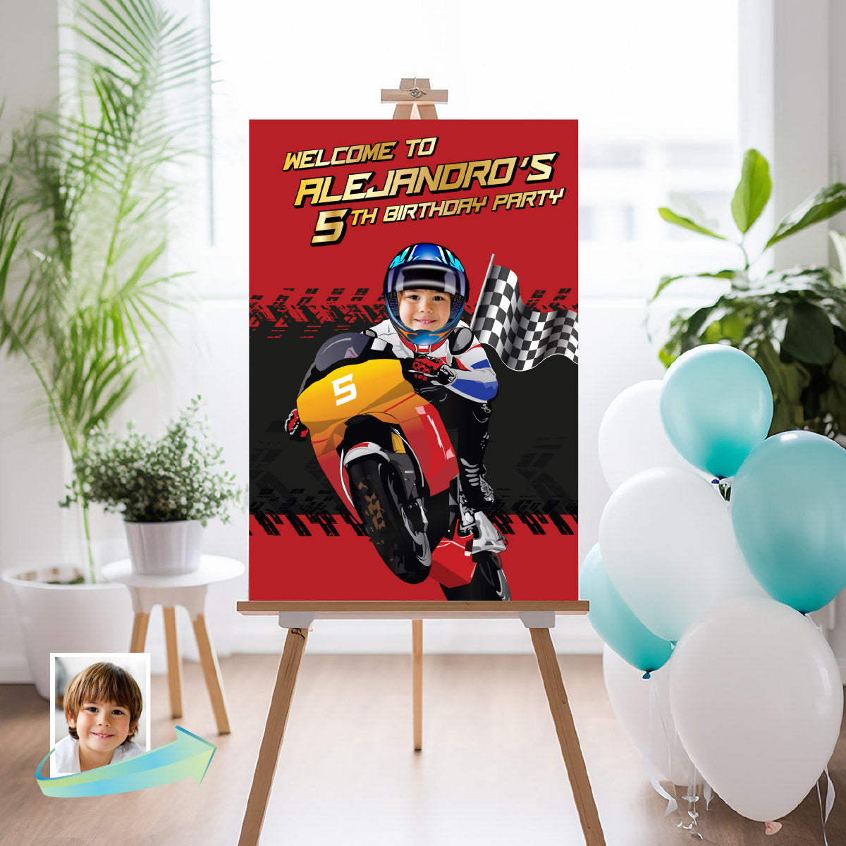 Personalized Motocross Welcome Sign, Turn Your Birthday Kid into the Star Rider. 2494WS2