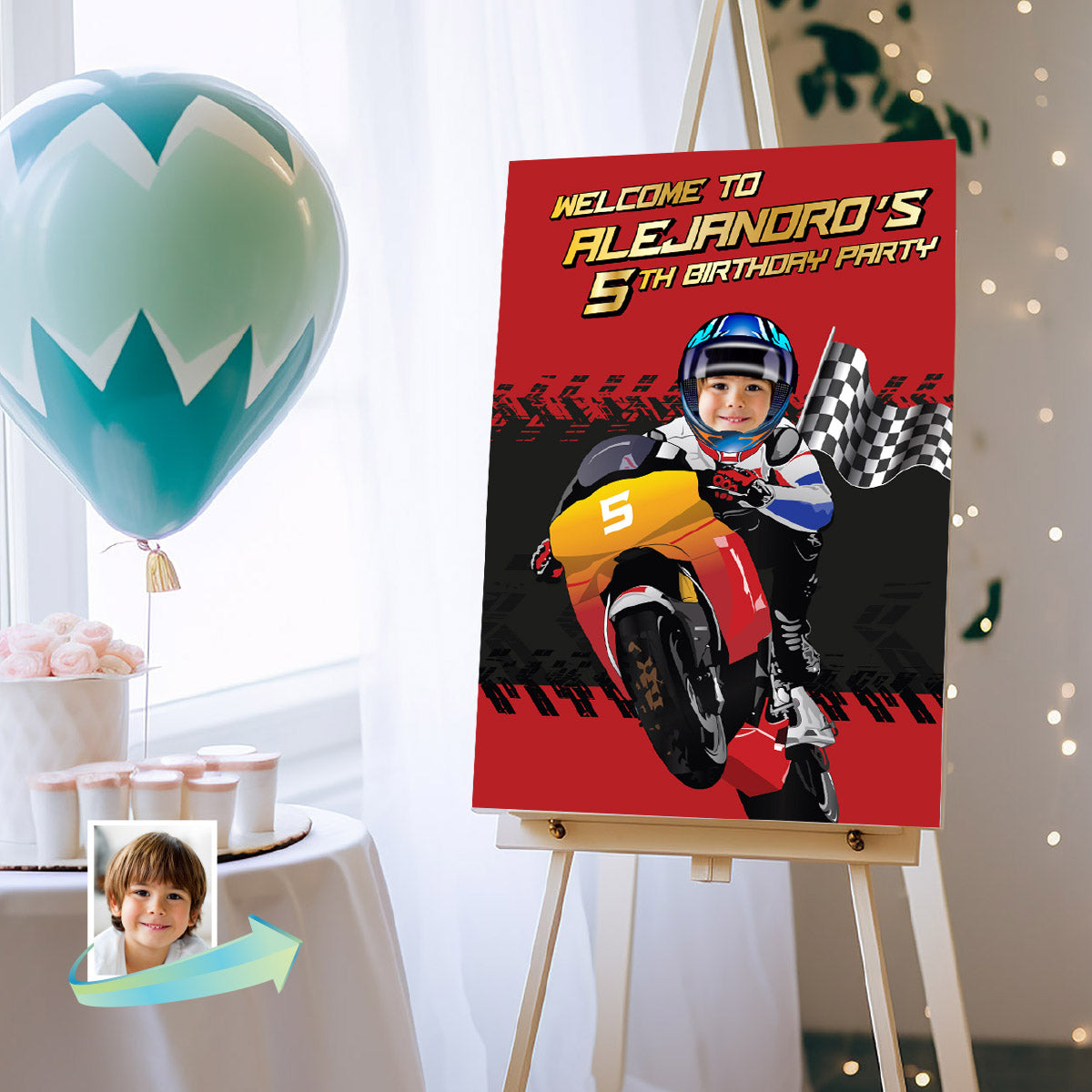 Personalized Motocross Welcome Sign, Turn Your Birthday Kid into the Star Rider. 2494WS2