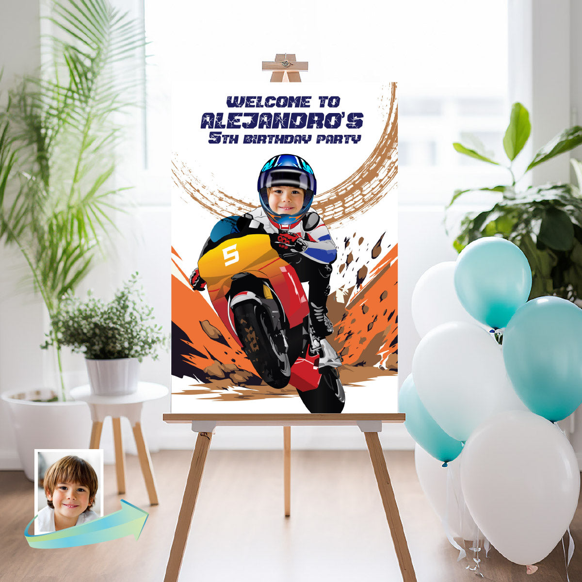 Turn Your Birthday Kid into a Motocross Champion, Personalized Welcome Sign. 2494WS
