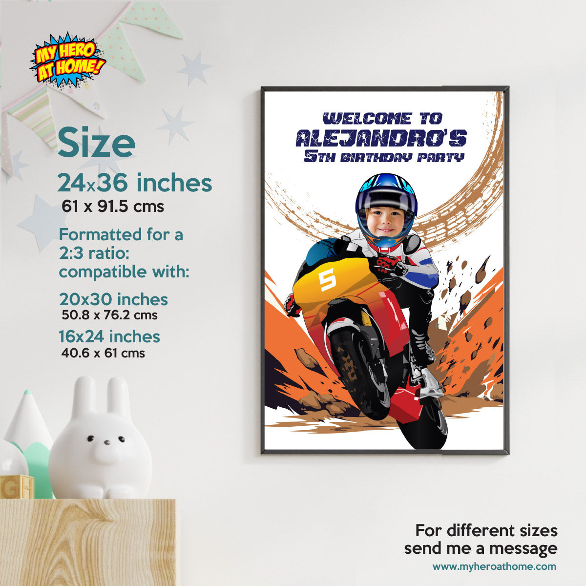 Turn Your Birthday Kid into a Motocross Champion, Personalized Welcome Sign. 2494WS