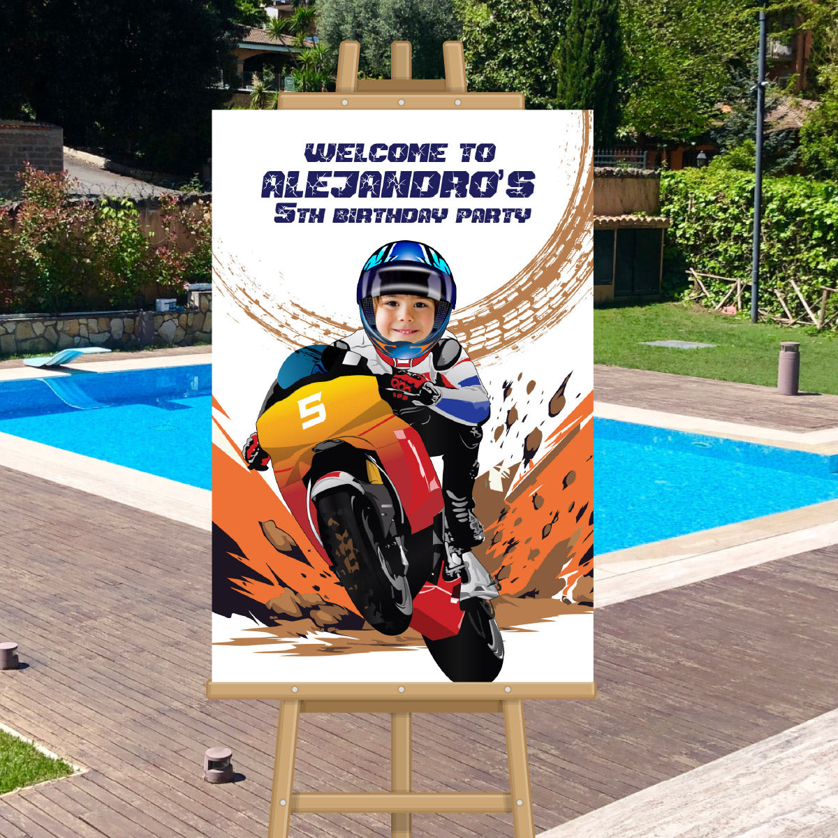 Turn Your Birthday Kid into a Motocross Champion, Personalized Welcome Sign. 2494WS