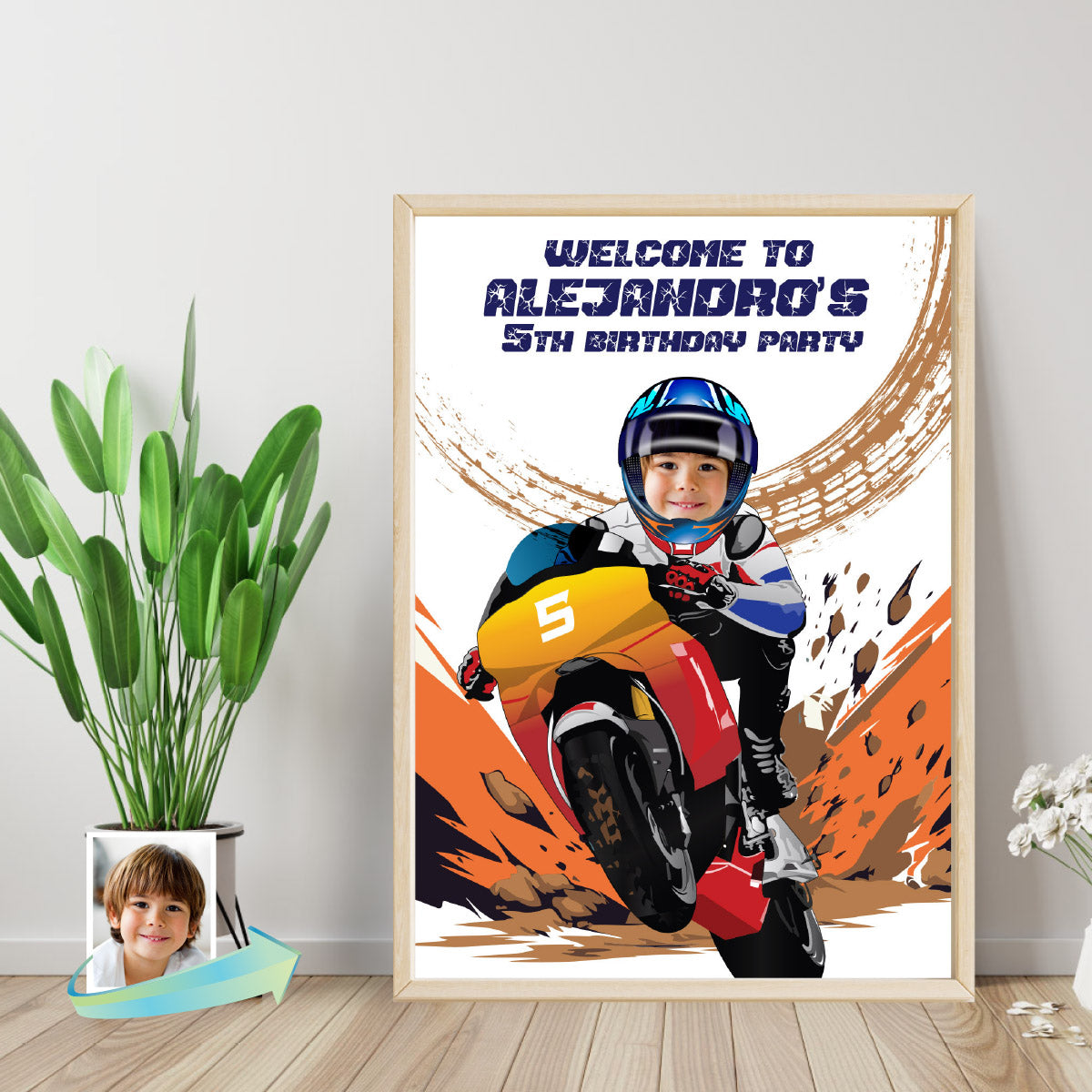 Turn Your Birthday Kid into a Motocross Champion, Personalized Welcome Sign. 2494WS