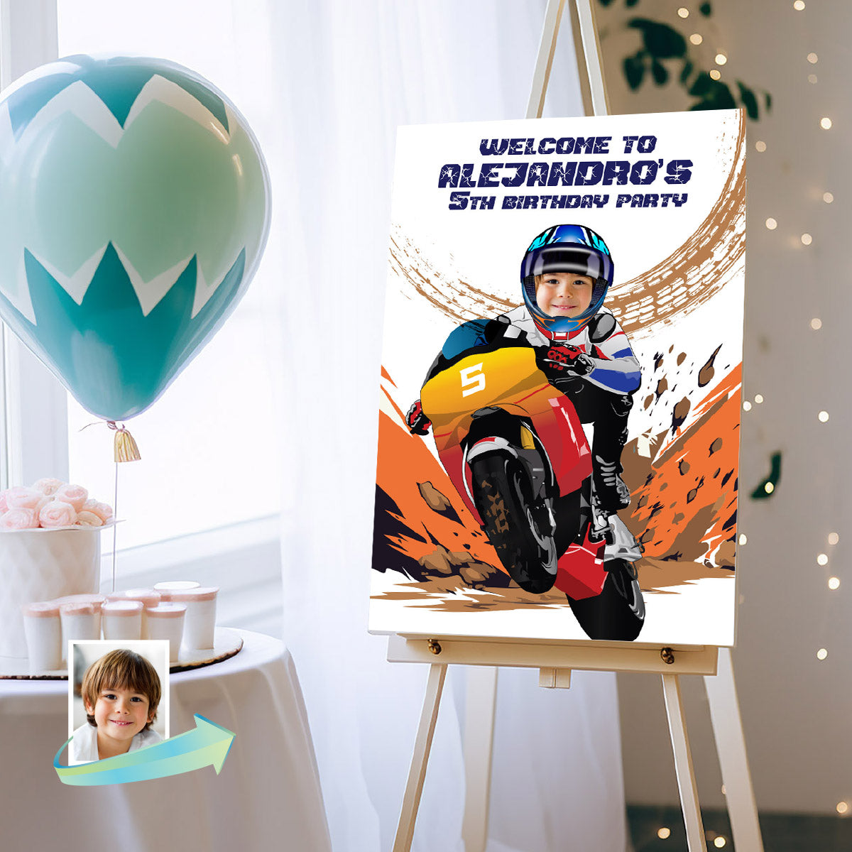 Turn Your Birthday Kid into a Motocross Champion, Personalized Welcome Sign. 2494WS