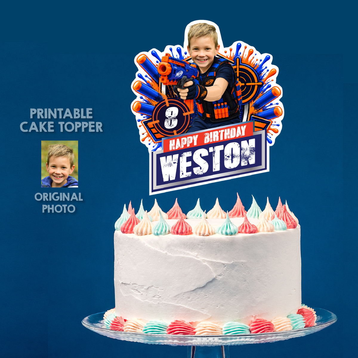 Personalized Nerf Birthday Cake Topper with Kid as the Star Nerfer. 2497CT
