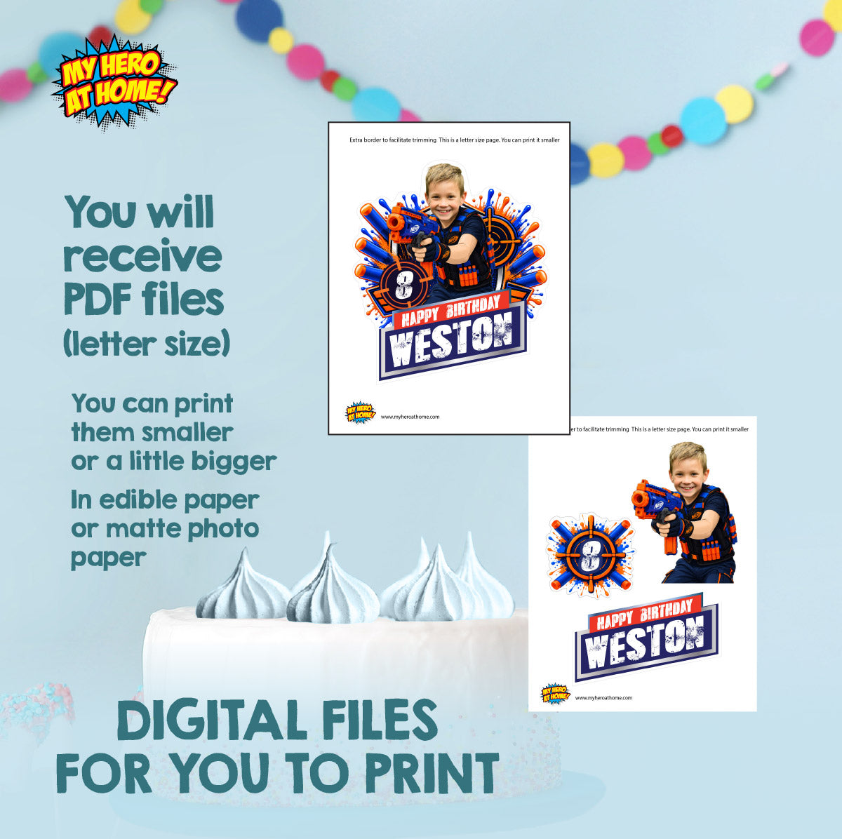 Personalized Nerf Birthday Cake Topper with Kid as the Star Nerfer. 2497CT