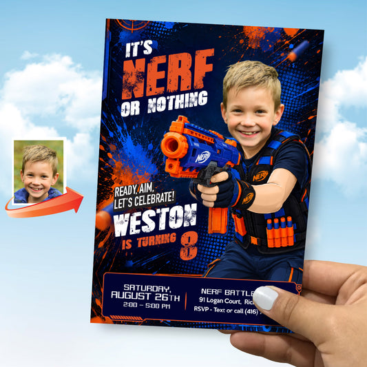 Personalized Nerf Birthday Invitation with Your Kid as the Star. 2497IN