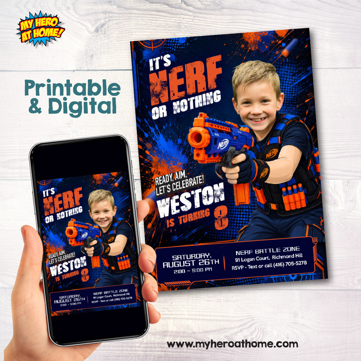 Personalized Nerf Birthday Invitation with Your Kid as the Star. 2497IN
