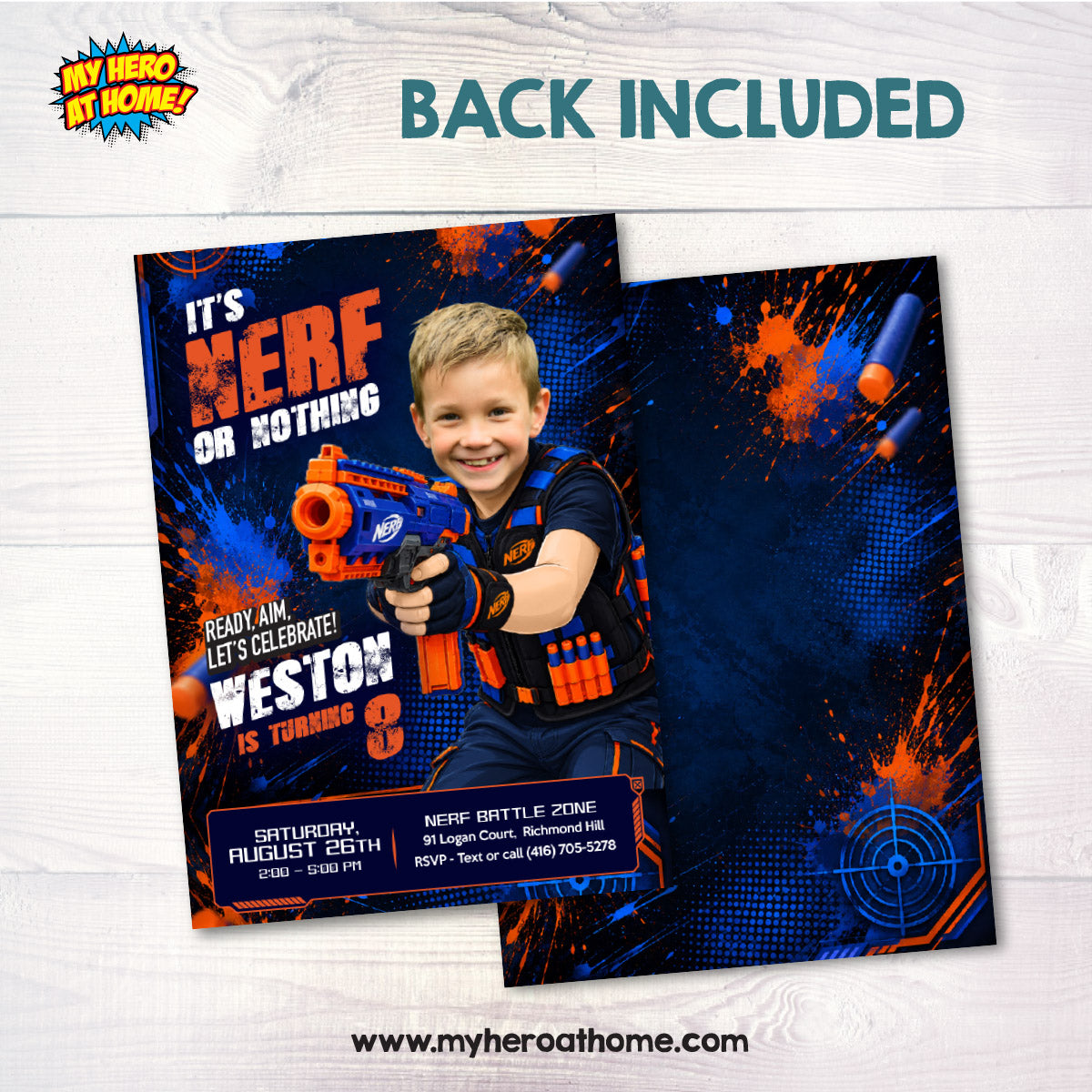 Personalized Nerf Birthday Invitation with Your Kid as the Star. 2497IN