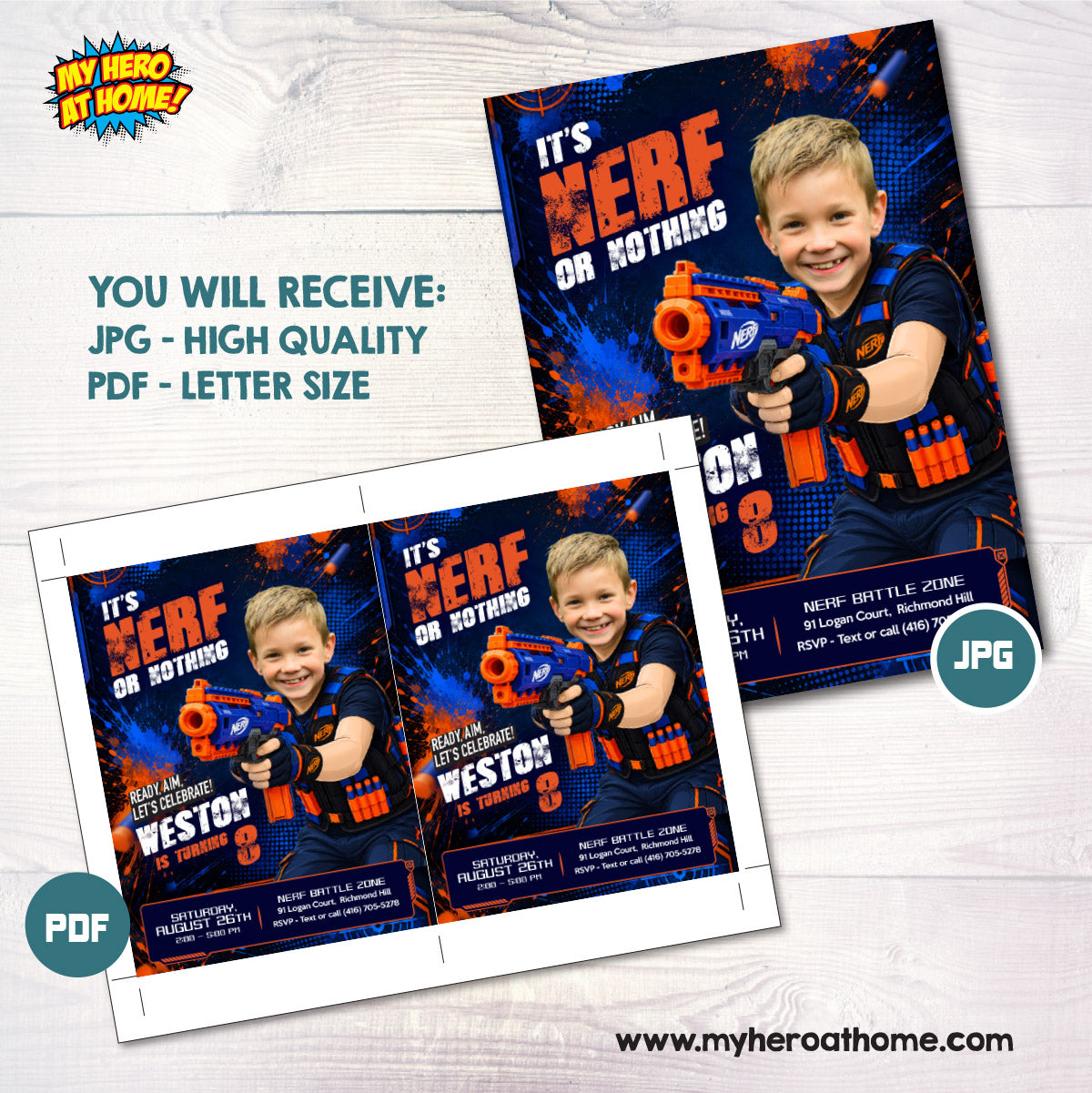 Personalized Nerf Birthday Invitation with Your Kid as the Star. 2497IN