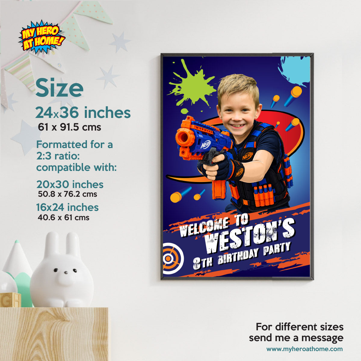 Personalized Nerf Battle Birthday Welcome Sign with Your Child as the Ultimate Battle Champion. 2497WS