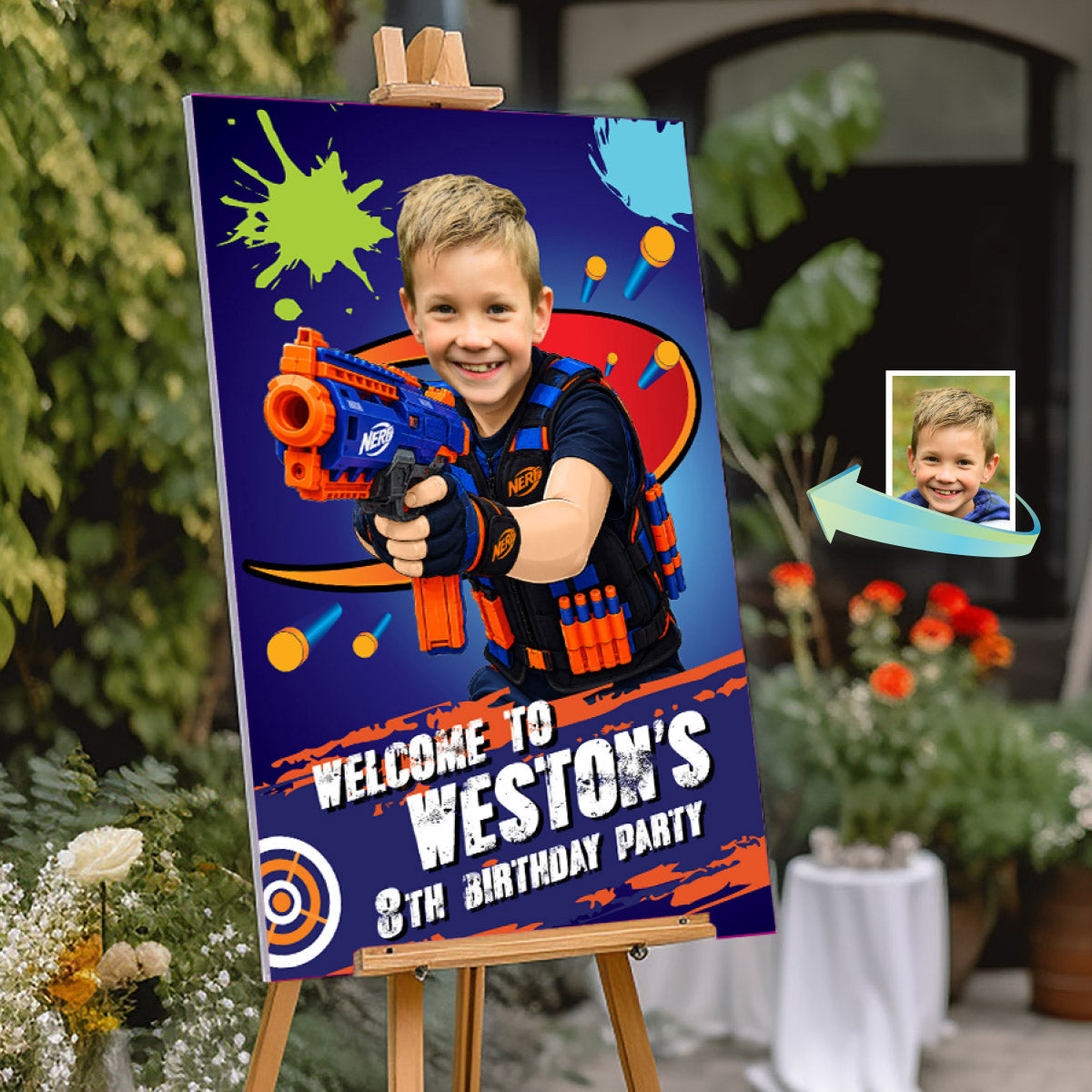 Personalized Nerf Battle Birthday Welcome Sign with Your Child as the Ultimate Battle Champion. 2497WS