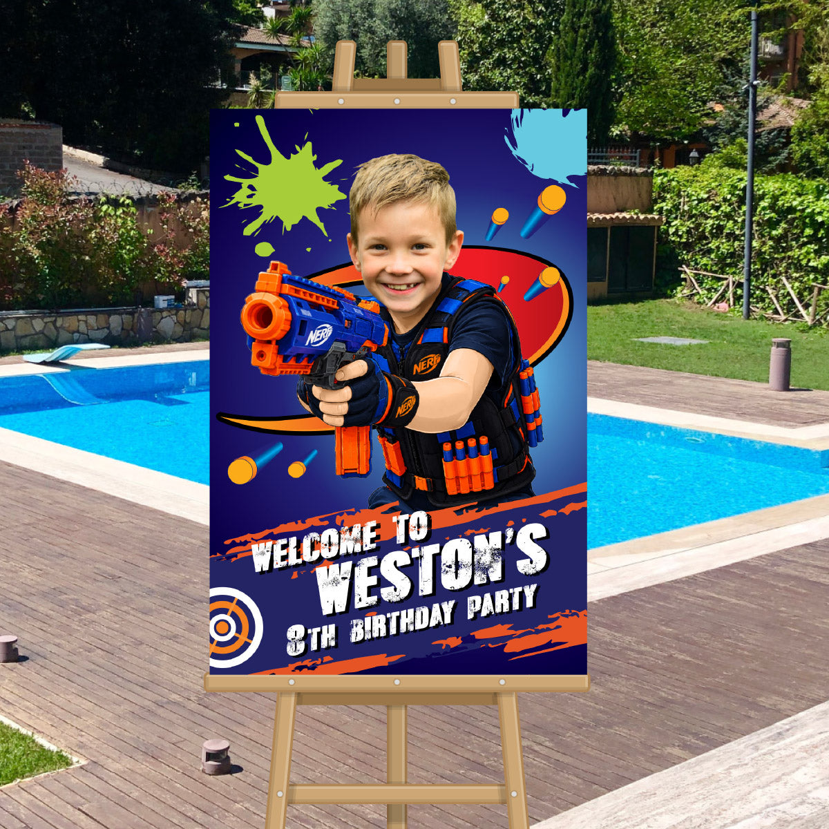 Personalized Nerf Battle Birthday Welcome Sign with Your Child as the Ultimate Battle Champion. 2497WS
