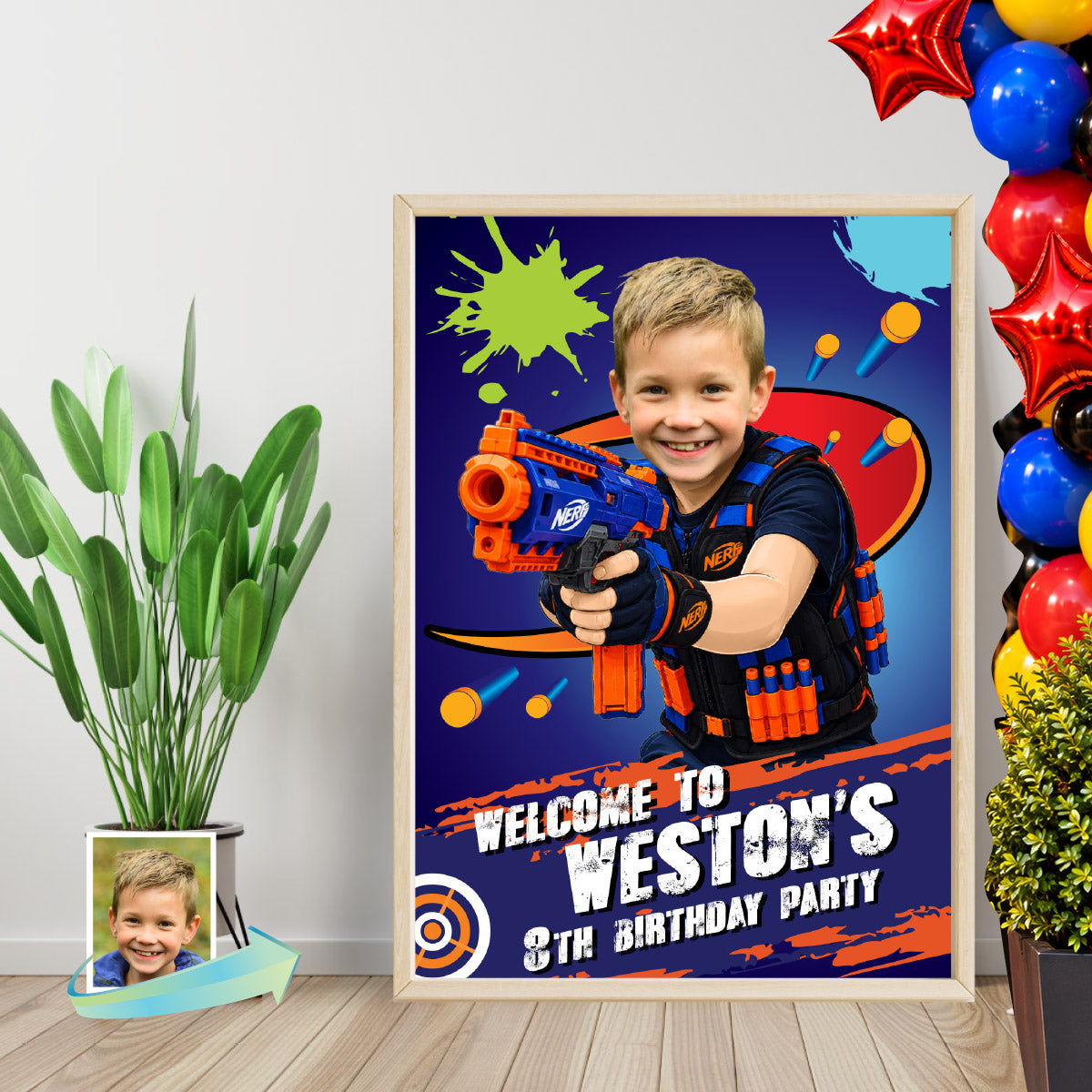 Personalized Nerf Battle Birthday Welcome Sign with Your Child as the Ultimate Battle Champion. 2497WS