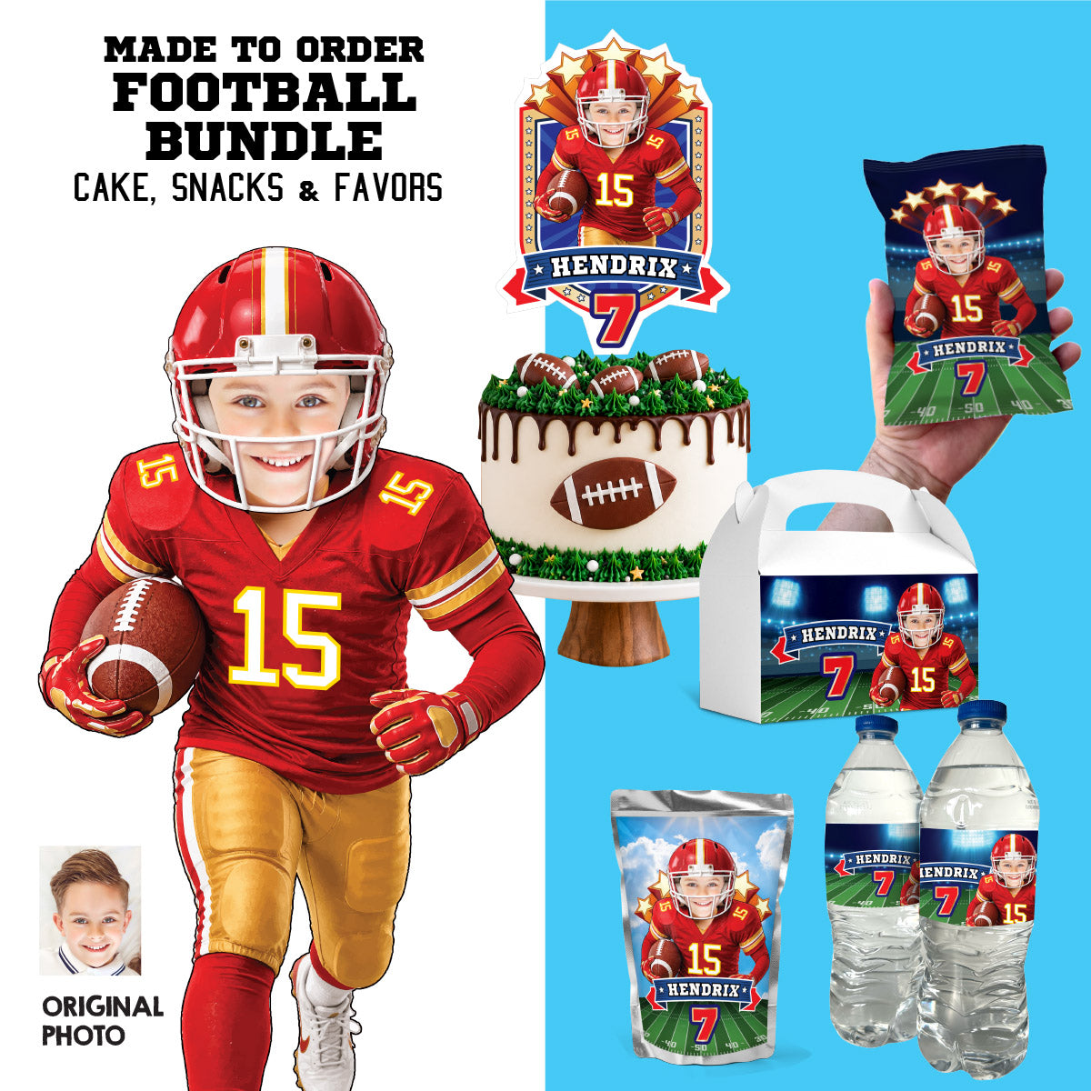 Bundle: Chiefs Party Table Decor, Cake, Snacks & Favors Featuring Kid as the Star Player. 2499B1