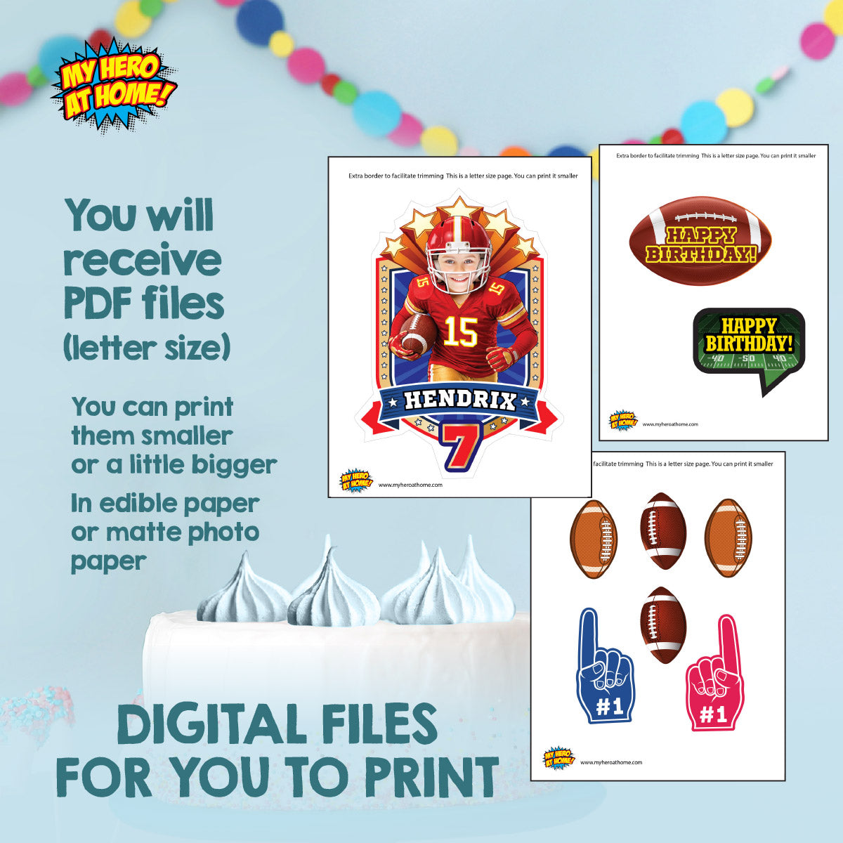 Bundle: Football Birthday Cake & Cupcake Toppers Featuring Kid as the Chiefs Player. 2499B5