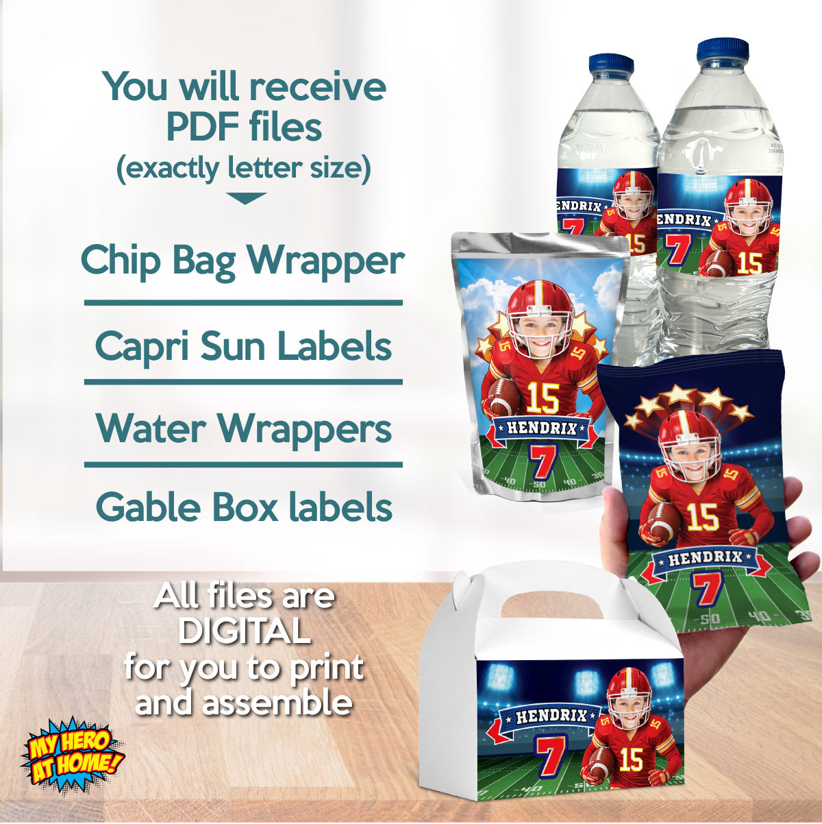 Bundle: Chiefs Birthday Snacks & Party Favors Featuring Kid as the Star Player. 2499B3