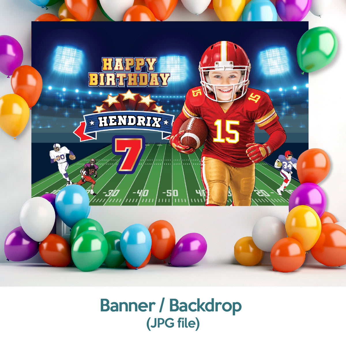 Bundle: Football Chiefs Birthday Decor, Banner, Welcome Sign & Cake Topper Featuring Kid as the Star. 2499B4