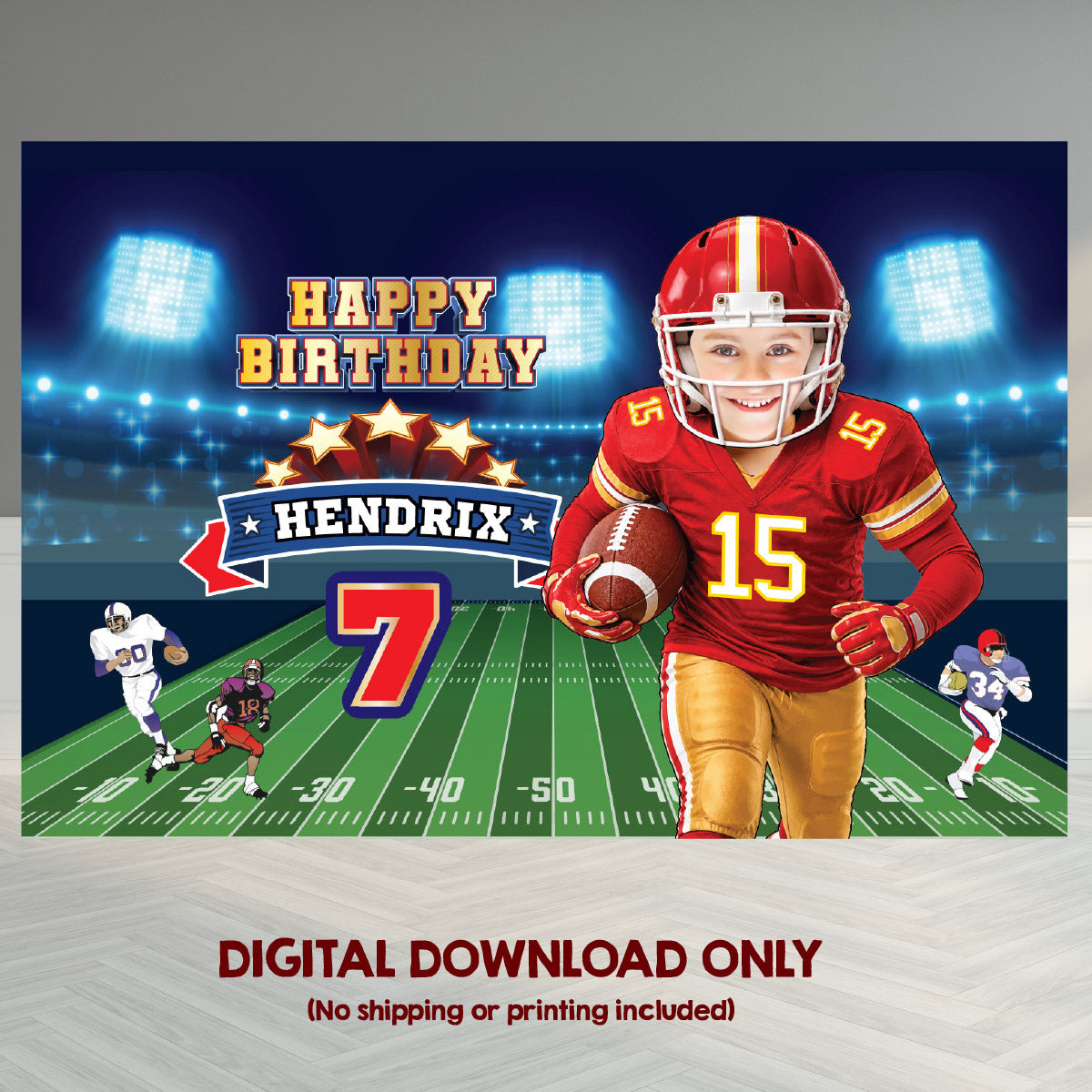 Personalized Kansas City Football Party banner with photo, Chiefs Birthday Backdrop. 2499BB