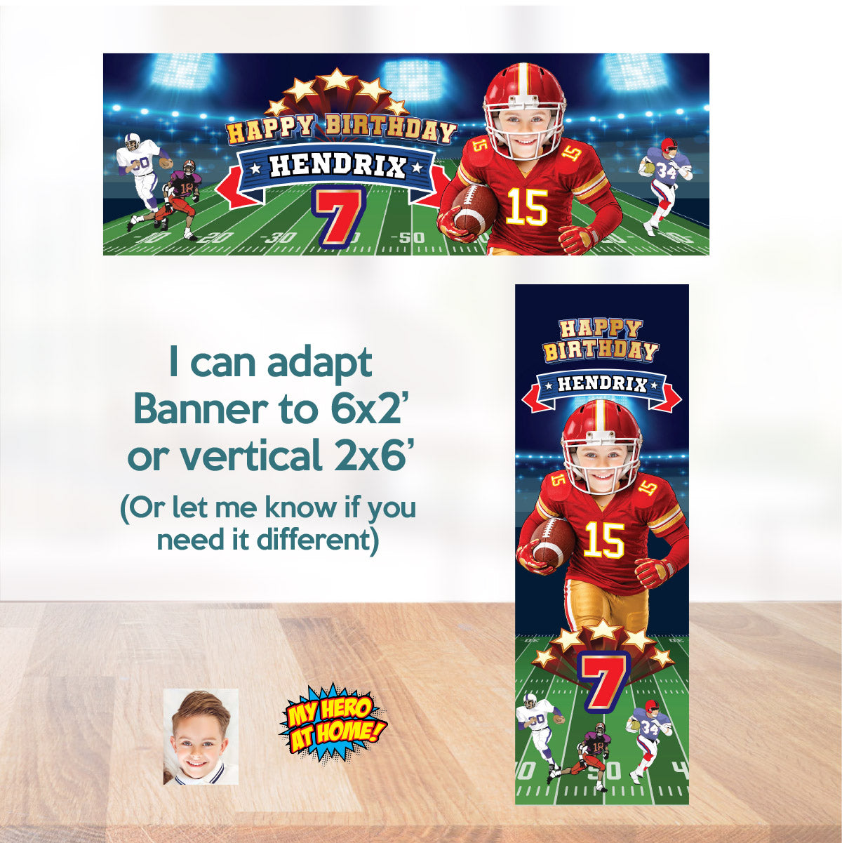 Personalized Kansas City Football Party banner with photo, Chiefs Birthday Backdrop. 2499BB