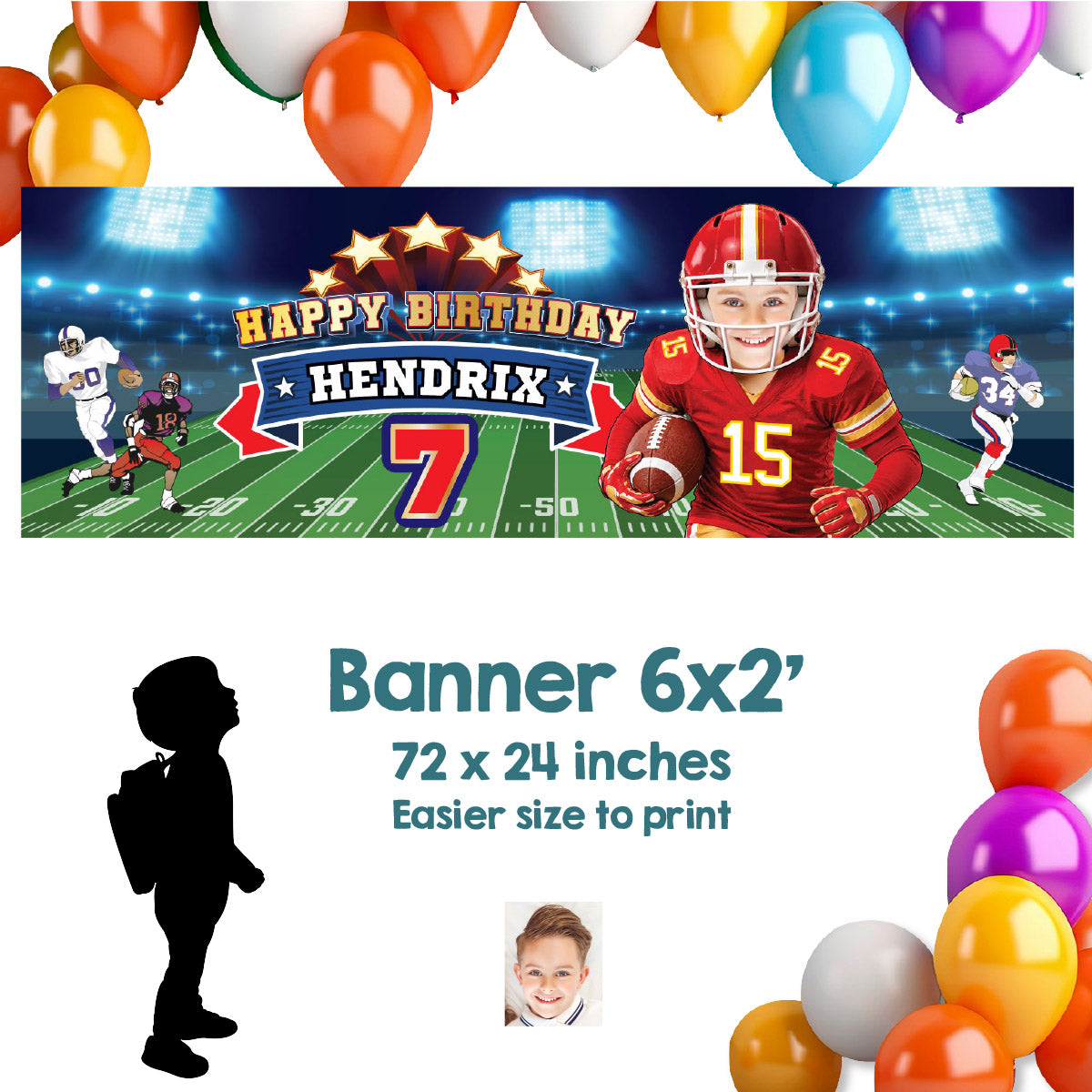 Custom Football Chiefs Party banner with birthday kid as the star (Horizontal 6x2’). 2499BBH