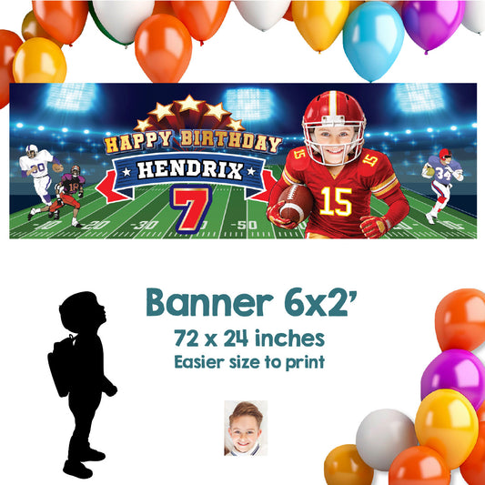 Custom Football Chiefs Party banner with birthday kid as the star (Horizontal 6x2’). 2499BBH