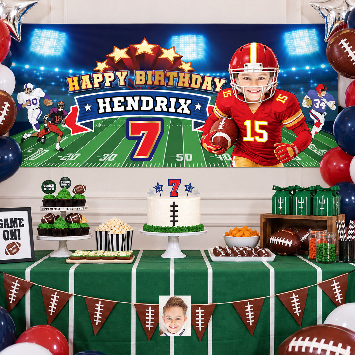 Custom Football Chiefs Party banner with birthday kid as the star (Horizontal 6x2’). 2499BBH