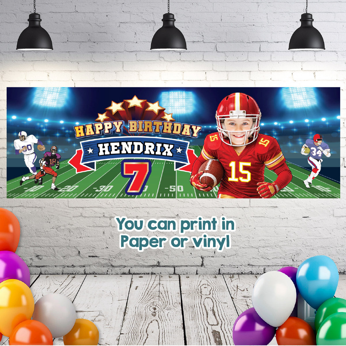 Custom Football Chiefs Party banner with birthday kid as the star (Horizontal 6x2’). 2499BBH