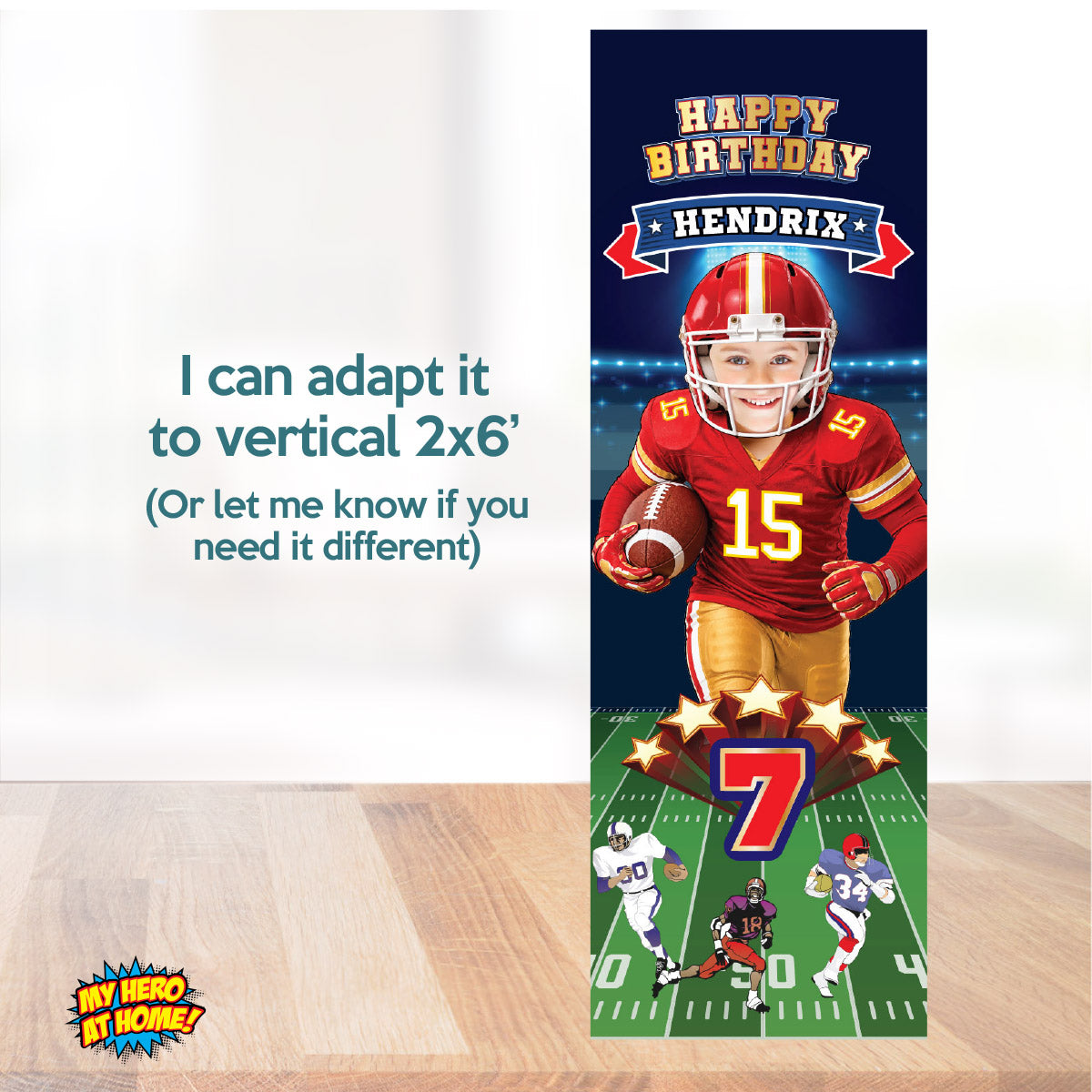 Custom Football Chiefs Party banner with birthday kid as the star (Horizontal 6x2’). 2499BBH