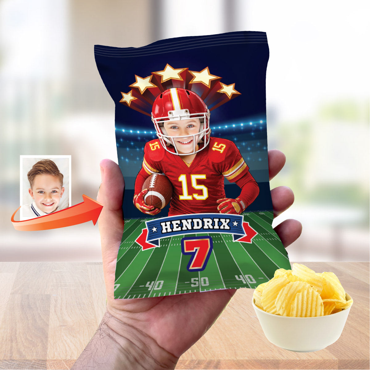 Bundle: Chiefs Birthday Snacks & Party Favors Featuring Kid as the Star Player. 2499B3