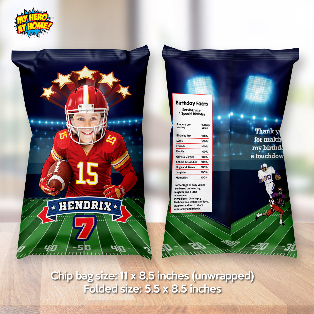 Kansas Football Chip Bag wrappers with photo, Chiefs Snacks Bag labels. 2499CB