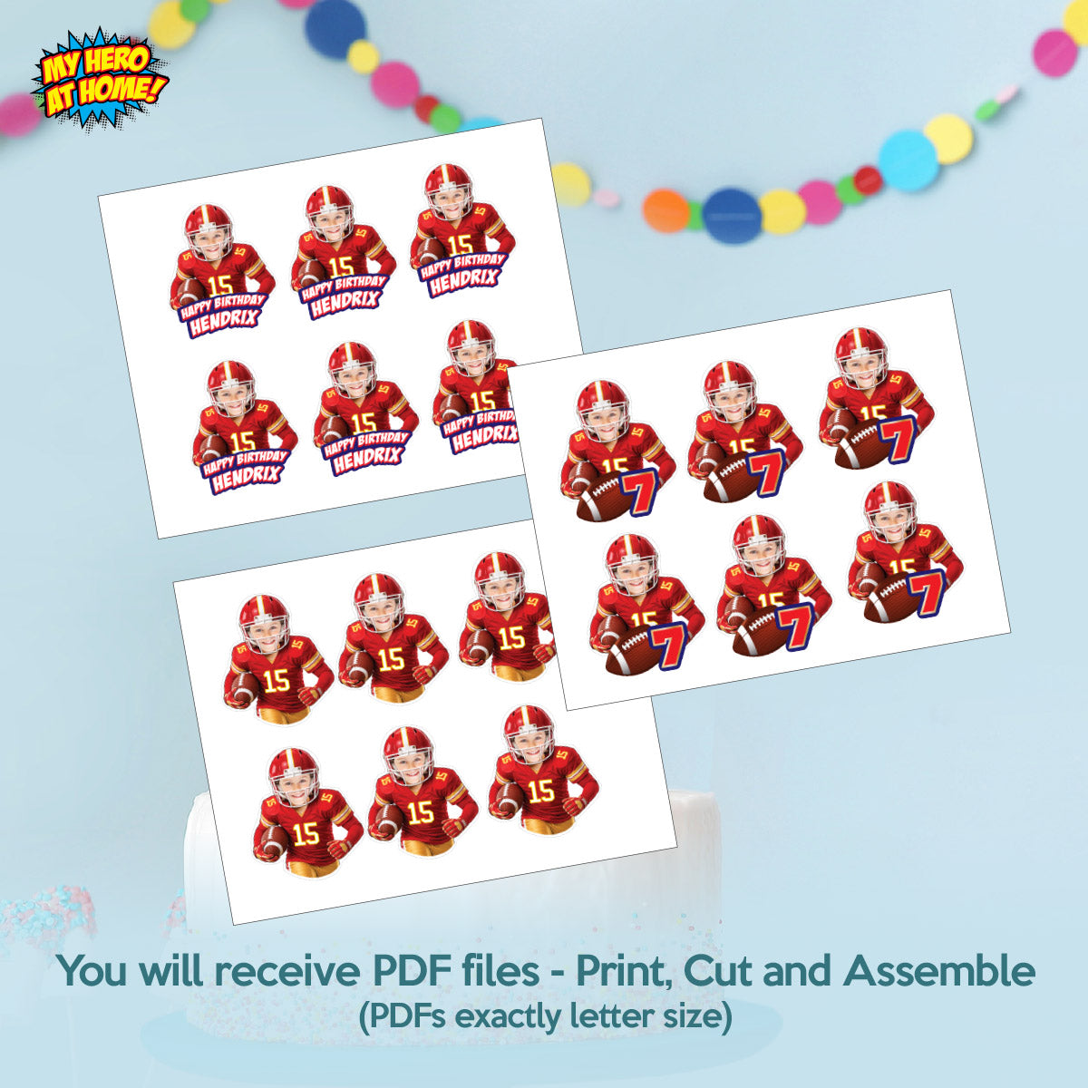 Football Chiefs Cupcakes Toppers featuring birthday kid as the MVP. 2499CK