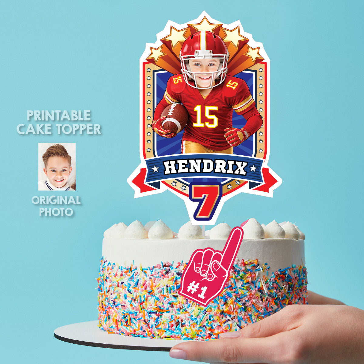 Football KC Chiefs Cake topper with birthday kid as his favorite player. 2499CT