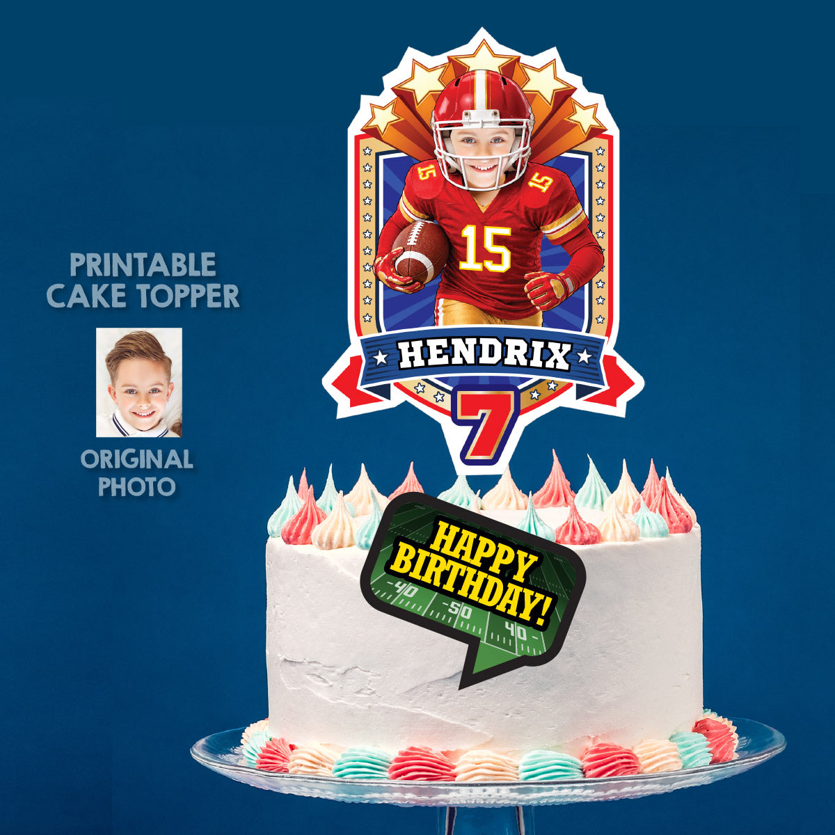 Football KC Chiefs Cake topper with birthday kid as his favorite player. 2499CT