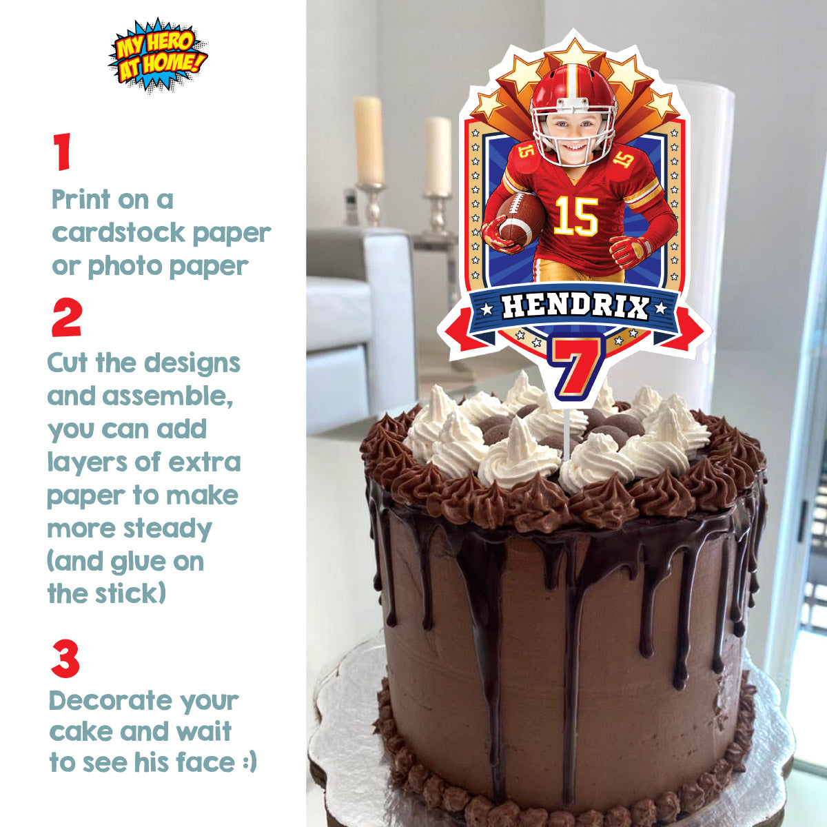 Football KC Chiefs Cake topper with birthday kid as his favorite player. 2499CT