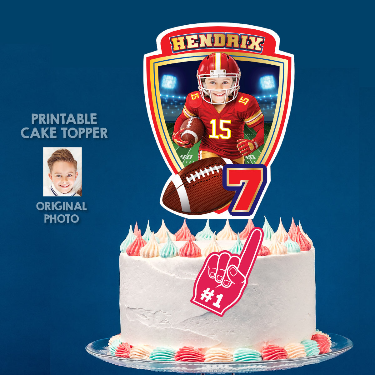 Cake topper themed Chiefs with photo, Printable Cake of Quarterback Chiefs. 2499CT3