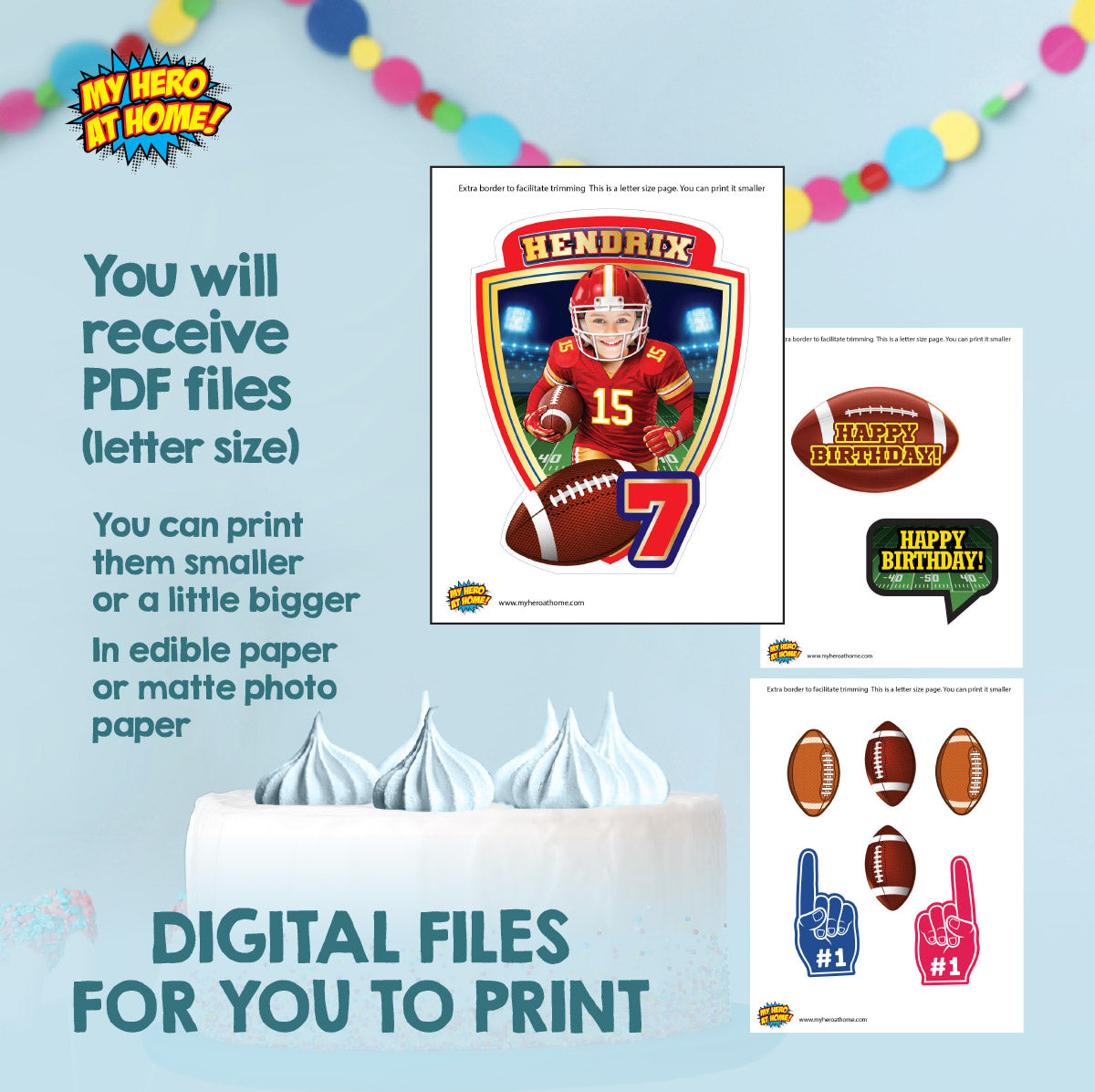 Cake topper themed Chiefs with photo, Printable Cake of Quarterback Chiefs. 2499CT3