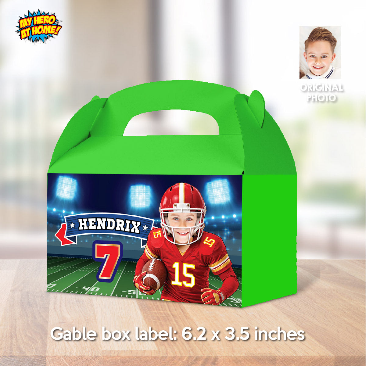 Custom Football Chiefs Gable box with photo, Gift boxes party favors themed Chiefs. 2499GB
