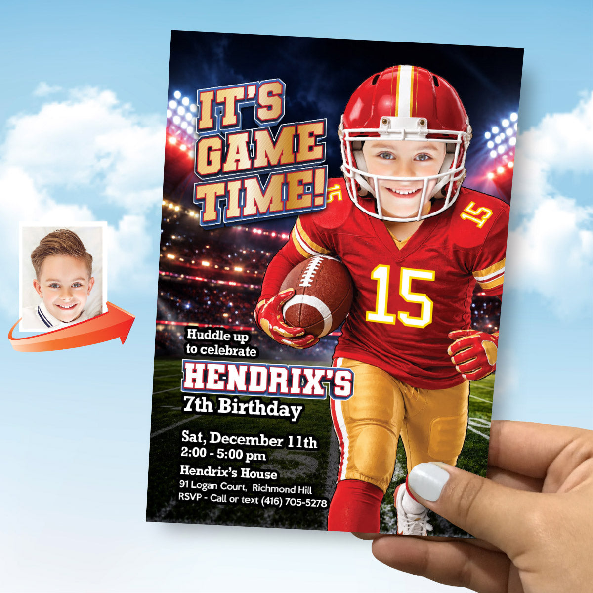 Chiefs Birthday Party Invitation Personalized With Child as Favorite Player. 2499IN2