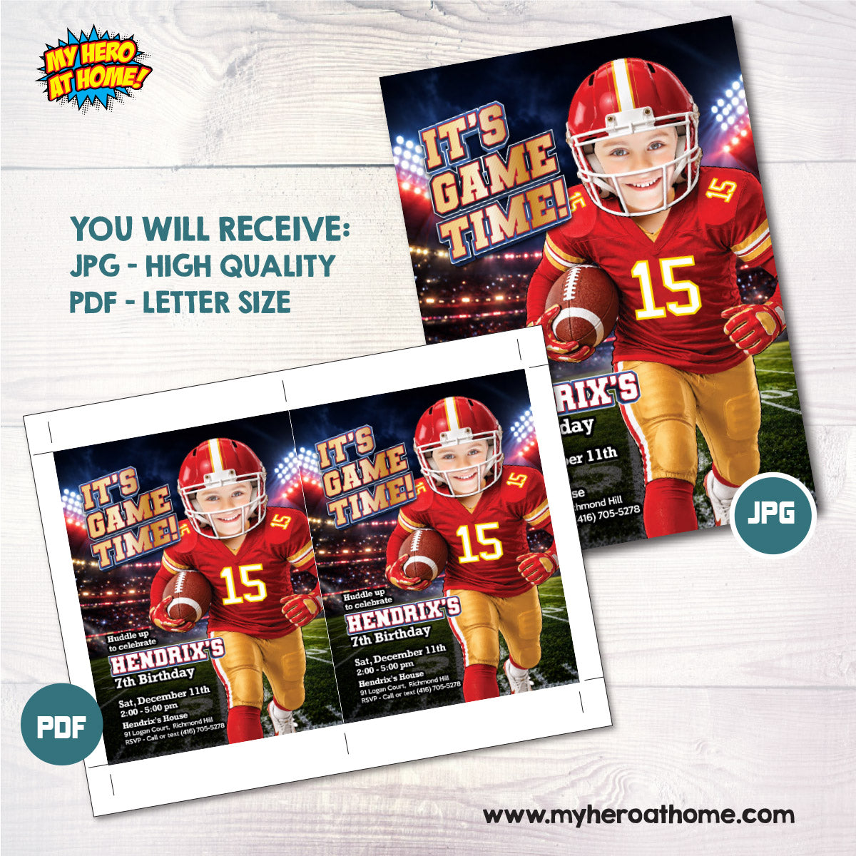 Chiefs Birthday Party Invitation Personalized With Child as Favorite Player. 2499IN2