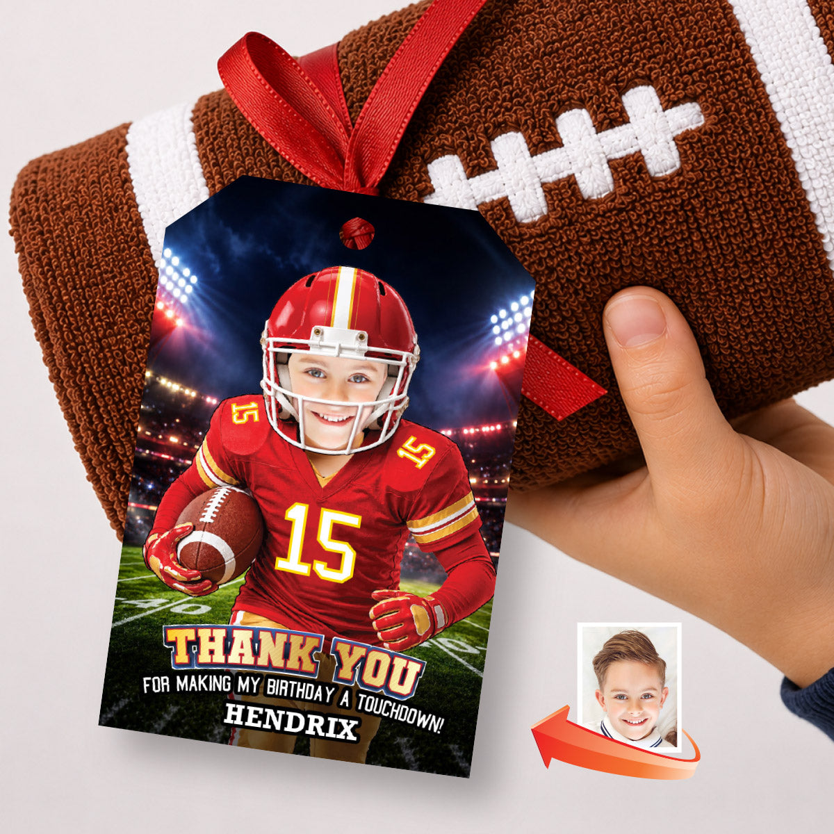 Kansas City Chiefs Thank You and Favor Tag with Child as Favorite Team Player. 2499TY