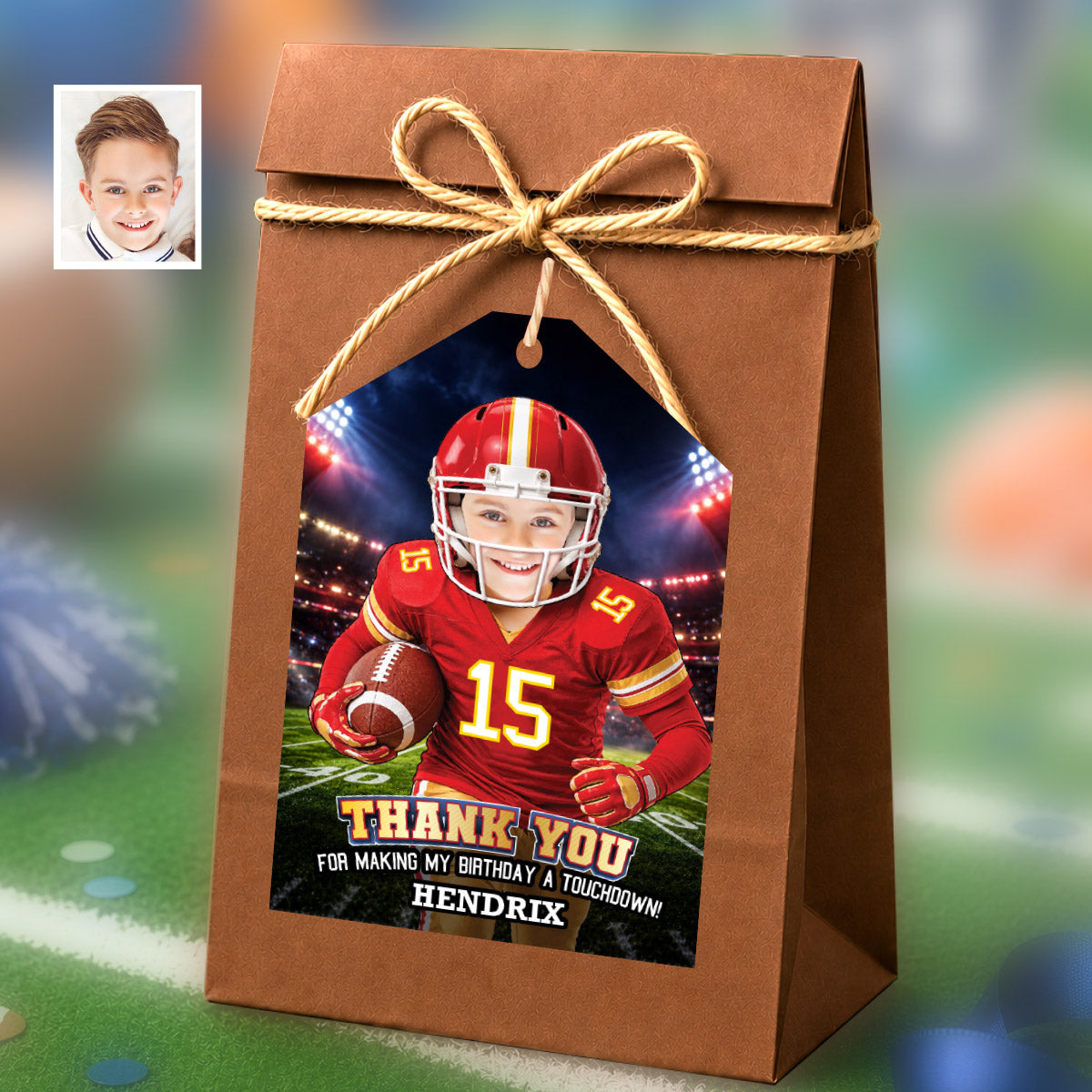 Kansas City Chiefs Thank You and Favor Tag with Child as Favorite Team Player. 2499TY